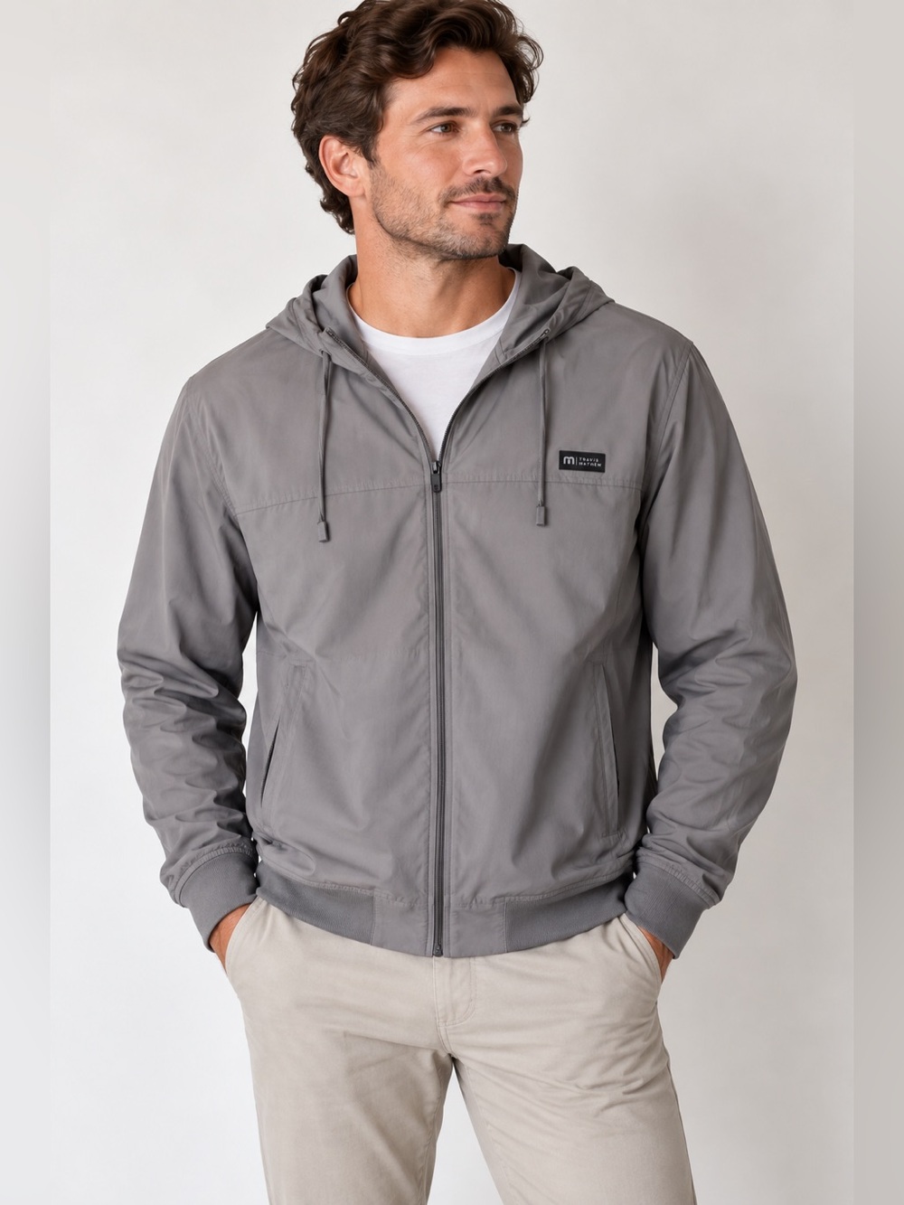 Travis Mathew Hooded Zip Windbreaker - Gray